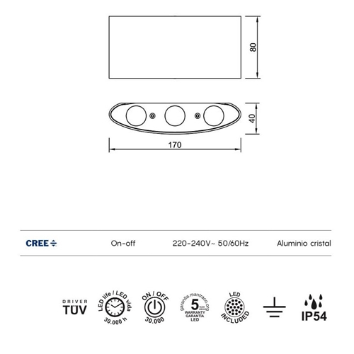 APLIQUE MANTRA 6540 ARCS EXT LED 6X1W 3000K GR OSC