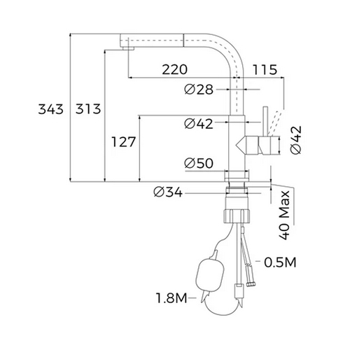 GRIFO TEKA 116020023 UNI9331 UNI 9331 NEGRO