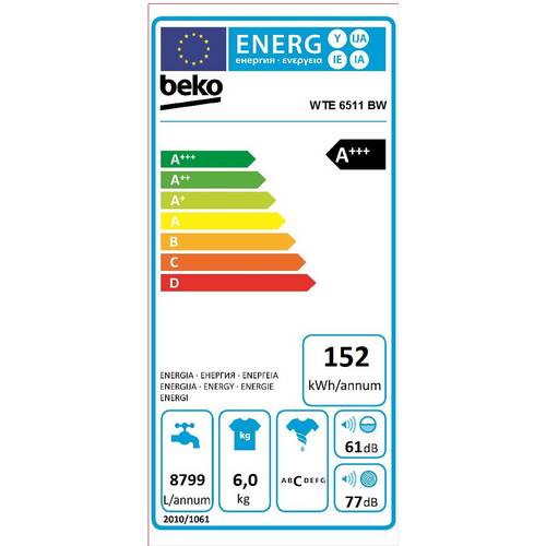 LAVADORA BEKO WTE6511BWR BL 6KG 1000RPM 7146345100