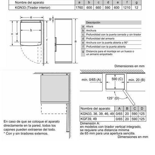FRIGORIFICO BOSCH KGN33NLEA COMBI ACERO 176X60CM