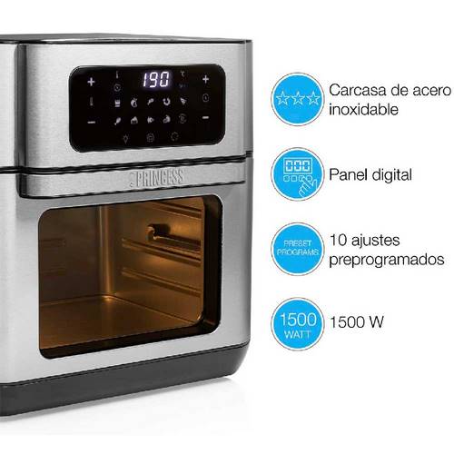 Freidora de aire Princess AEROFRYER OVEN, Negro-inox, 1500 W, 10 L