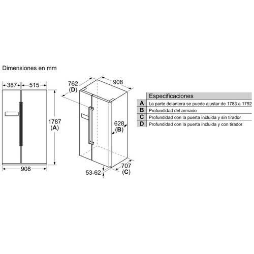 FRIGORIFICO BALAY 3FAF492XE AMERICANO ACERO 179X91