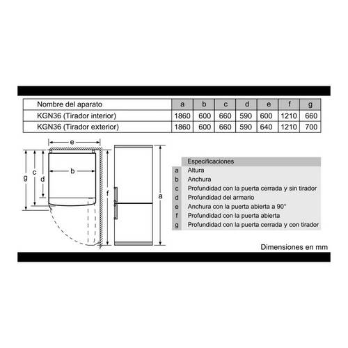 FRIGORIFICO BOSCH KGN36XIDP COMBI IND INOX 186X60