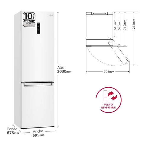 FRIGORIFICO LG GBB72SWUCN1 COMBI BLANCO 2M 419L C
