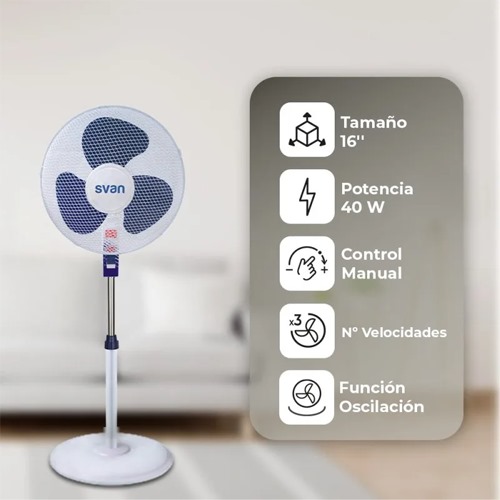 VENTILADOR SVAN SVP401600OBA PIE 16"BLANC/AZUL 40W