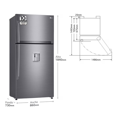 FRIGORIFICO LG GTF916PZPED 2PTAS NF INOX 184CM E