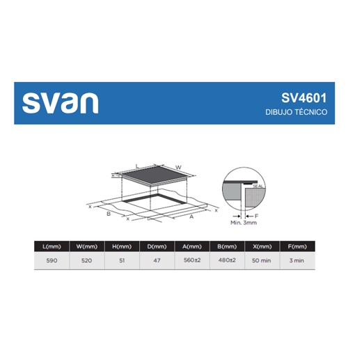 VITROCERAMICA SVAN SV4601 60CM 4 ZONAS CRIS NEGRO