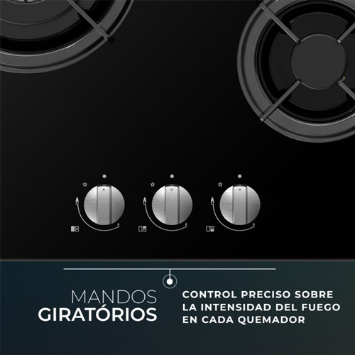 ENCIMERA SVAN SGW3601N GAS BUT 3 FUEGOS CRIS NEGRO