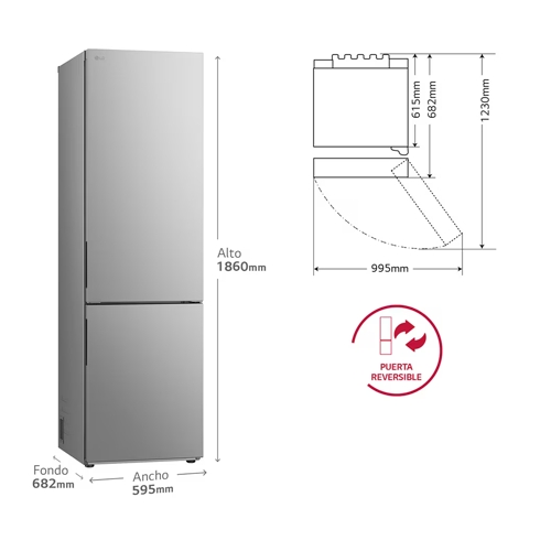 FRIGORIFICO LG GBV21NCDPY COMBI INOX 1,86M 374L D