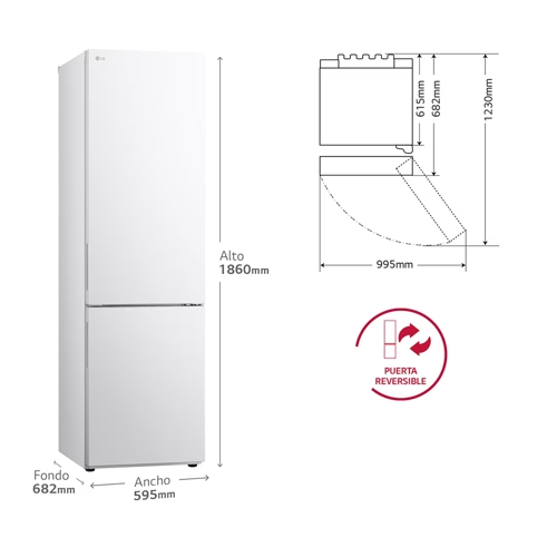 FRIGORIFICO LG GBV21NCDSW COMBI BLAN 1,86M 374L D