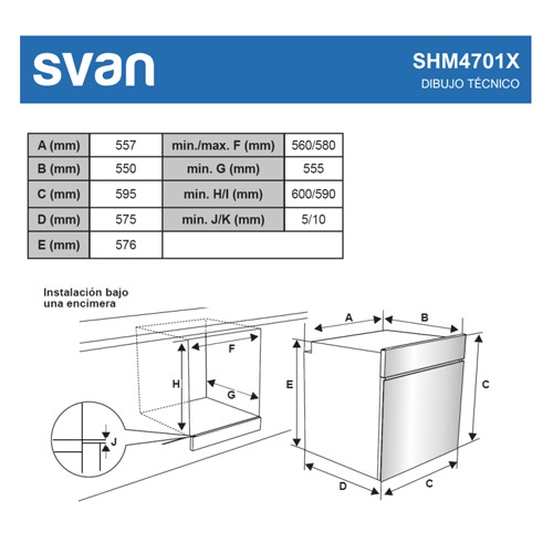 HORNO SVAN SH4701EX INOX 75L A
