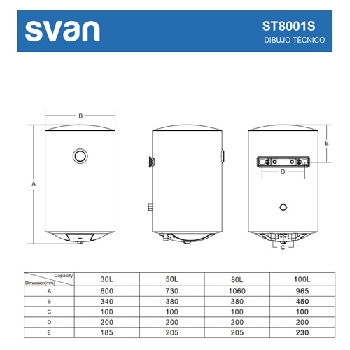 TERMO ELEC SVAN ST8001S VERT 80L BLAN 1500W C