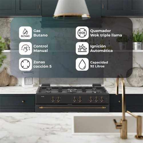 COCINA SVAN SKGW5900RN GAS 90CM RUSTICO NEG