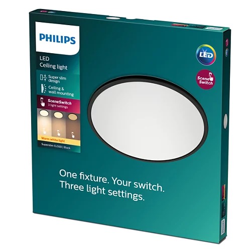 PLAFON PHILIPS SUPERSLIM CL550 SS RD 18W 27K NEGRO