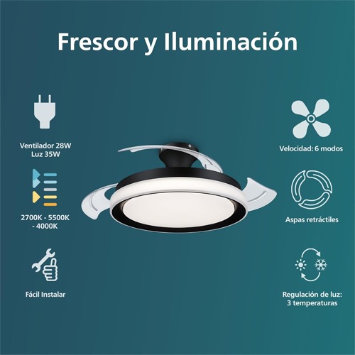 VENTILADOR TECHO PHILIPS BLISS 28W+35W NEGRO