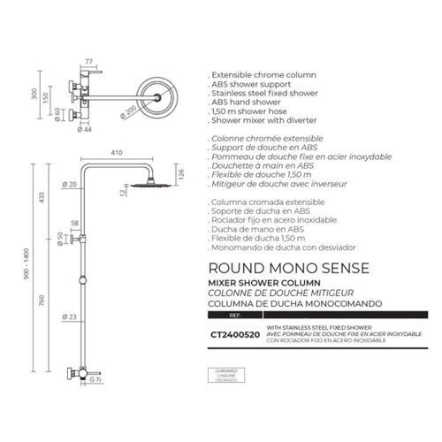 BARRA DUCHA CTESI UNI SENSE COMPLETA CT2400520