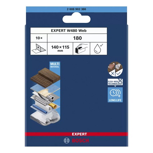 LIJA BOSCH EXPERT W480 1/4 G180 10PZS 2608902386
